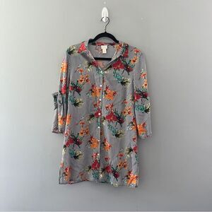 Chico's Tunic Shirt Button Up Blouse Tropical Floral Print Size Medium